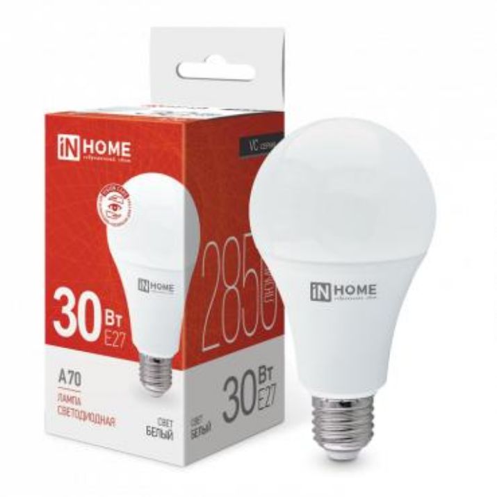 Изображение Лампа светодиодная LED-A70-VC 30Вт грушевидная 4000К нейтр. бел. E27 2850лм 230В IN HOME 4690612024141