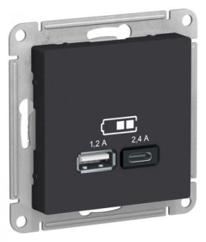 Изображение Розетка USB AtlasDesign тип A+C 5В/2.4А 2х5В/1.2А механизм карбон SE ATN001039