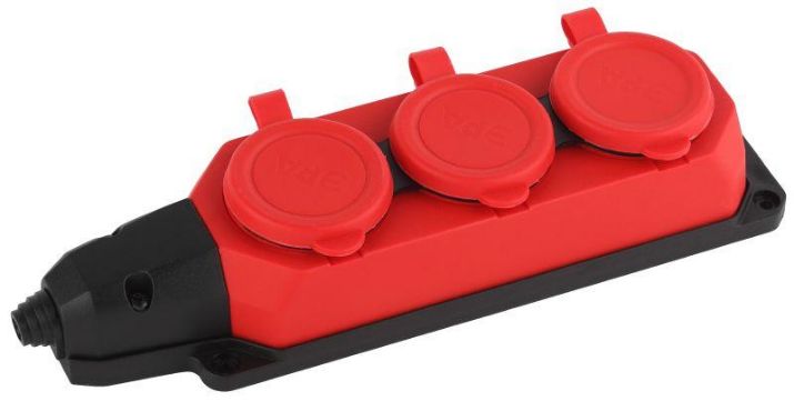 Изображение Колодка удлинителя 3-м с заземл. 16А IP44 K-3e-RED-IP44 каучук красн. Эра Б0044552
