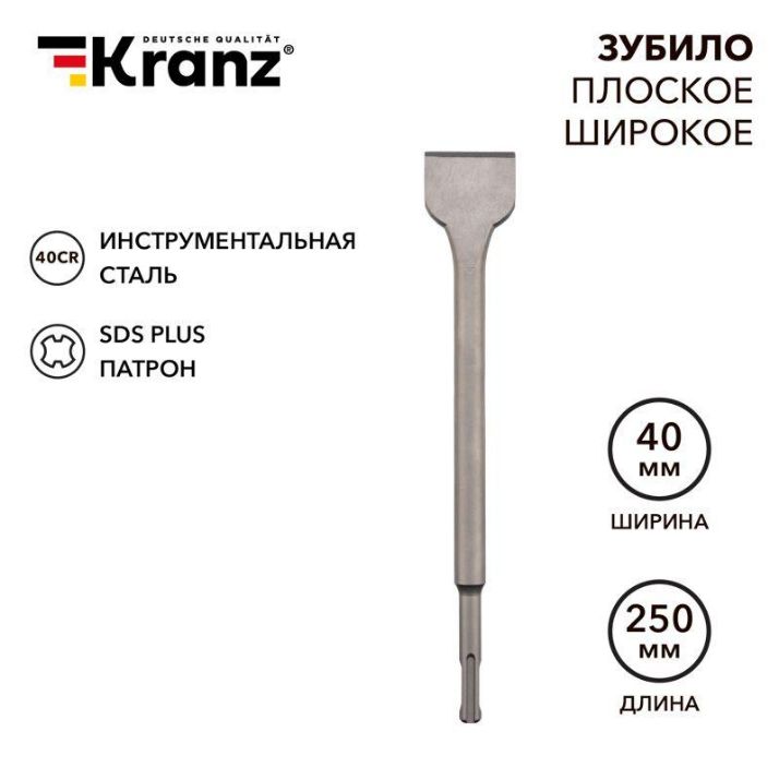 Изображение Зубило плоское широкое 14х40х250мм SDS PLUS Kranz KR-91-0203