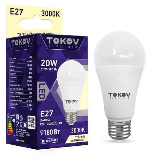 Изображение Лампа светодиодная 20Вт А60 3000К Е27 176-264В TOKOV ELECTRIC TKE-A60-E27-20-3K