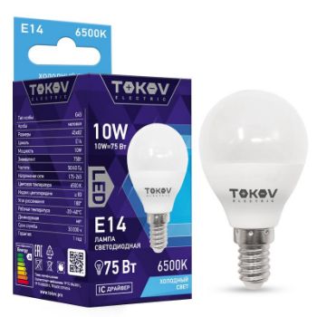 Изображение Лампа светодиодная 10Вт G45 6500К Е14 176-264В TOKOV ELECTRIC TKE-G45-E14-10-6.5K