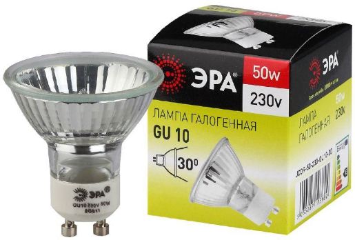 Изображение Лампа галогенная GU10-JCDR (MR16) -50W-230V ЭРА C0027386