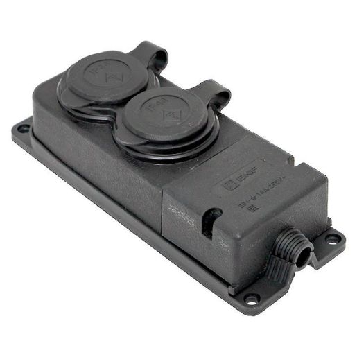 Изображение Розетка 2-м 16А IP44 2P+PE 230В с защ. крышками каучук PROxima EKF RPS-018-16-230-44-r