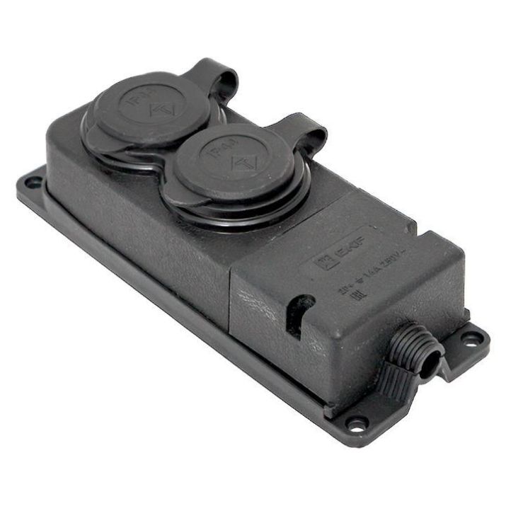 Изображение Розетка 2-м 16А IP44 2P+PE 230В с защ. крышками каучук PROxima EKF RPS-018-16-230-44-r