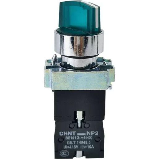Изображение Переключатель NP2-BK12365 2 полож. с фиксацией 1НО+1НЗ зел. AC 230В (LED) IP40 CHINT 575496