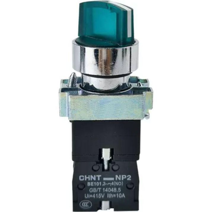 Изображение Переключатель NP2-BK12365 2 полож. с фиксацией 1НО+1НЗ зел. AC 230В (LED) IP40 CHINT 575496