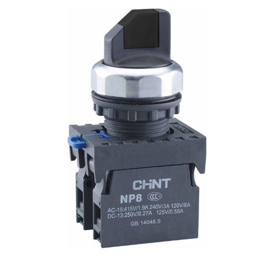 Изображение Переключатель без подсветки NP8-11X/212 2 полож. с фиксацией черн. 1НО+1НЗ IP65 (R) CHINT 578129