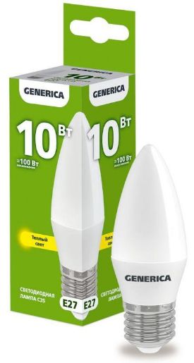 Изображение Лампа светодиодная C35 10Вт свеча 3000К E27 230В GENERICA LL-C35-10-230-30-E27-G
