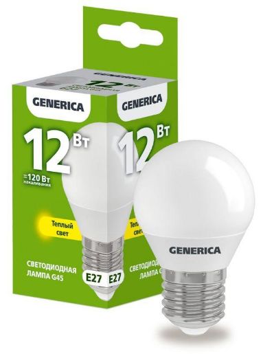 Изображение Лампа светодиодная G45 12Вт шар 3000К E27 230В GENERICA LL-G45-12-230-30-E27-G