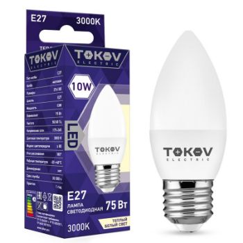 Изображение Лампа светодиодная 10Вт С37 3000К Е27 176-264В TOKOV ELECTRIC TKE-C37-E27-10-3K