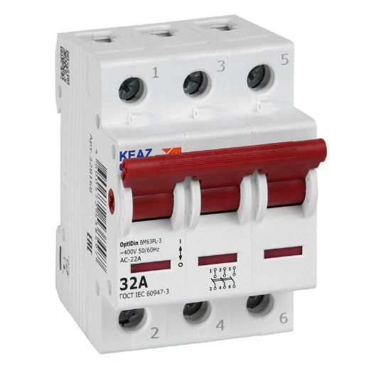 Изображение Выключатель нагрузки модульный OptiDin BM63PL-332-УХЛ3 (ВМ63PL) КЭАЗ 328168