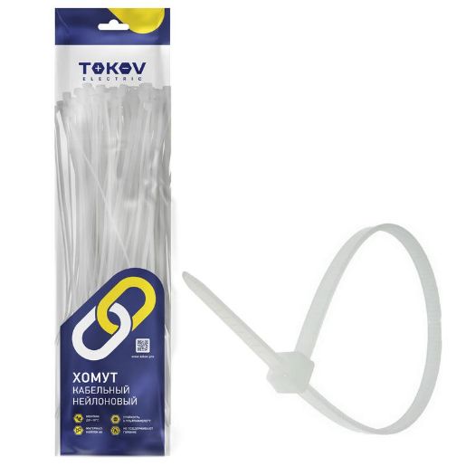 Изображение Хомут кабельный нейлоновый бел. 4.8х350 (уп.100шт) TOKOV ELECTRIC TKE-HNS-4.8-350-W/100