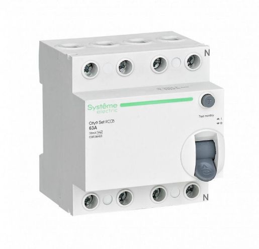 Изображение Выключатель дифференциального тока (УЗО) 4п 63А 30мА тип AC City9 Set 400В SE C9R36463