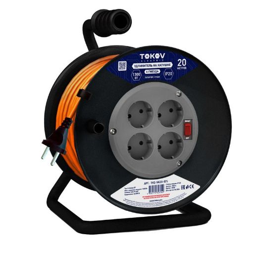 Изображение Удлинитель на катушке 4х20м без заземл. 6А IP20 2х0.75 TOKOV ELECTRIC TKE-SK20-075