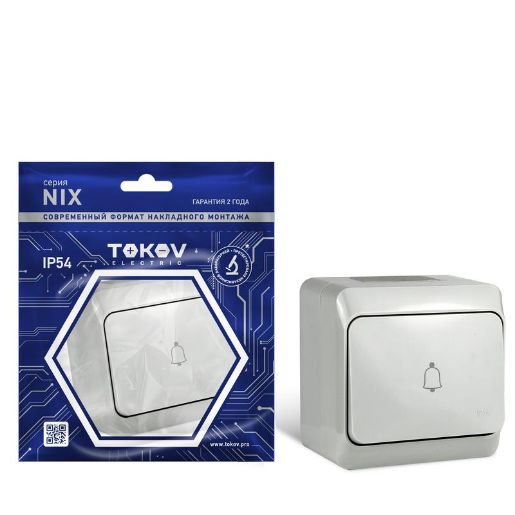 Изображение Кнопка звонка ОП Nix 10А IP54 250В сер. TOKOV ELECTRIC TKE-NX-DB-C06-IP54