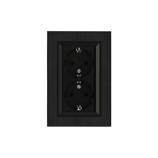 Изображение Розетка 2-я Karea LINE STAR с заземл. чер. Makel 86054082