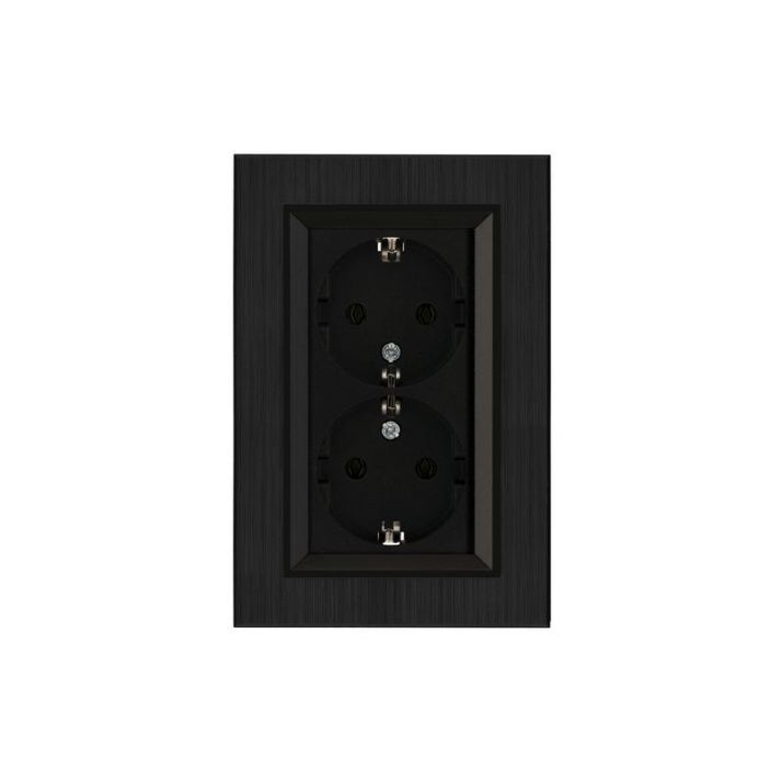 Изображение Розетка 2-я Karea LINE STAR с заземл. чер. Makel 86054082