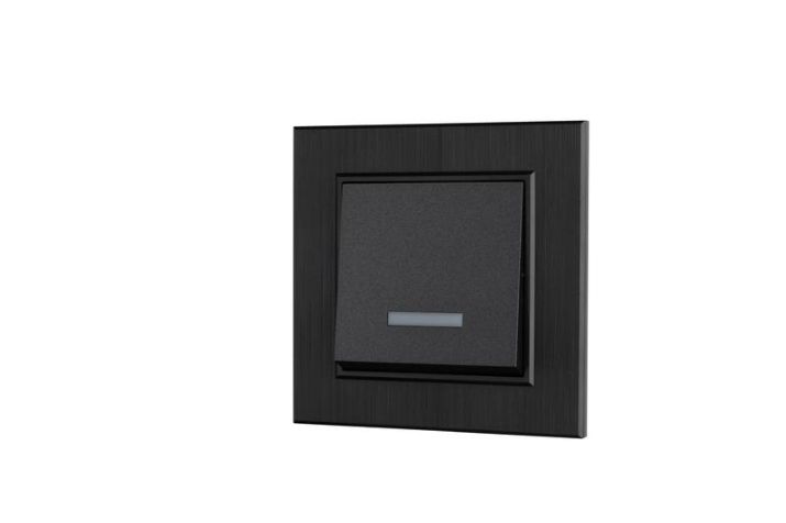Изображение Выключатель 1-клав. с подсветкой Karea LINE STAR дым. металлик Makel 86050021