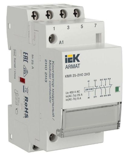 Изображение Контактор модульный KMR 25А 230В AC 2НО 2НЗ ARMAT IEK AR-KMR10-025-22-230