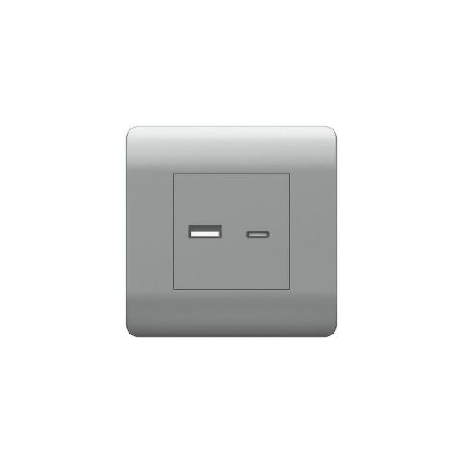 Изображение Розетка USB NEW3-E тип A+C 5В/2.1А серебр. CHINT 431451
