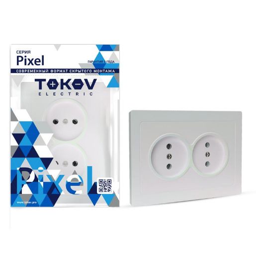 Изображение Розетка 2-м СП Pixel 16А IP20 без заземл. в сборе перламутр. TOKOV ELECTRIC TKE-PX-R2F-C04