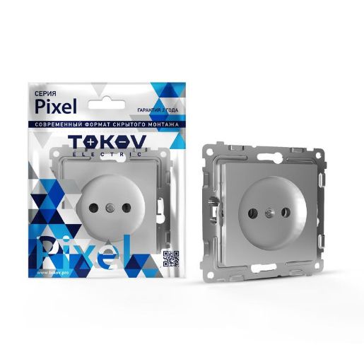 Изображение Розетка 1-м СП Pixel 16А IP20 без заземл. механизм алюм. TOKOV ELECTRIC TKE-PX-R1-C03