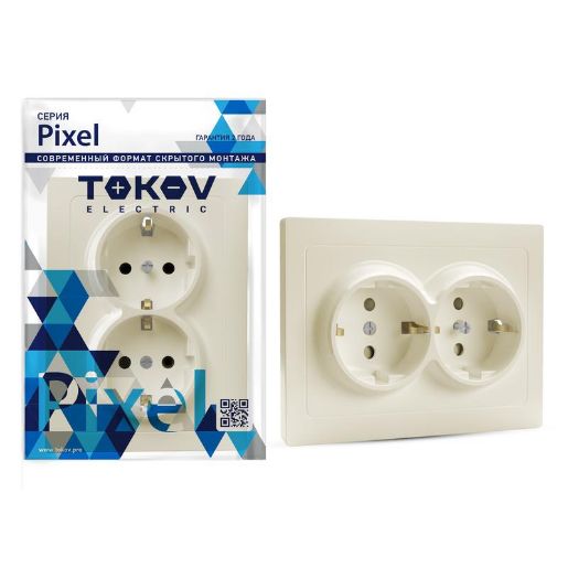 Изображение Розетка 2-м СП Pixel 16А IP20 с заземл. защ. шторки в сборе беж. TOKOV ELECTRIC TKE-PX-R2FZSF-C02