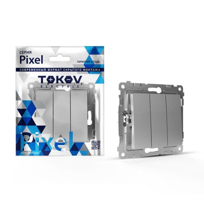 Изображение Выключатель 3-кл. СП Pixel 10А IP20 механизм алюм. TOKOV ELECTRIC TKE-PX-V3-C03