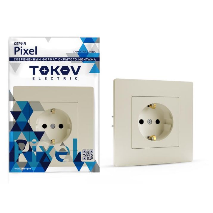 Изображение Розетка 1-м СП Pixel 16А IP20 с заземл. защ. шторки в сборе беж. TOKOV ELECTRIC TKE-PX-R1FZSF-C02