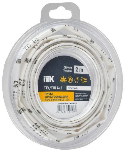 Изображение Трубка термоусадочная ТТУ нг-LS 6/3 бел. (уп.2м) IEK UDR12-006-003-002-K01-T