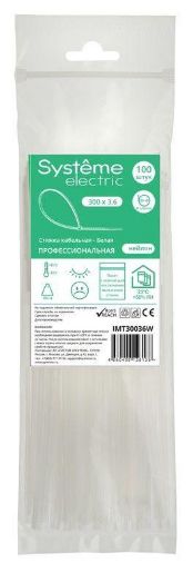 Изображение Стяжка кабельная 300х3.6 бел. (уп.100шт) SE IMT30036W