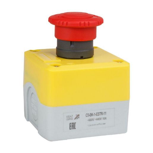 Изображение Пост кнопочный OptiSignal D22 C5-BK-1-ESTR-11 1НО+1НЗ авар. стоп. возврат поворотом XALK178E КЭАЗ 338522