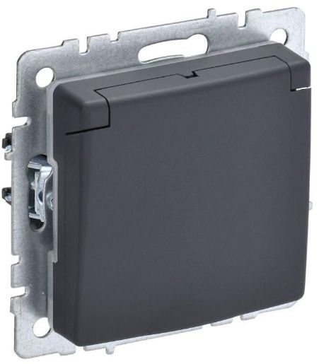 Изображение Розетка BRITE РСбш10-3-БрГ 16А IP20 с заземл. защ. шторки с крышкой механизм графит IEK BR-R16-16-K53