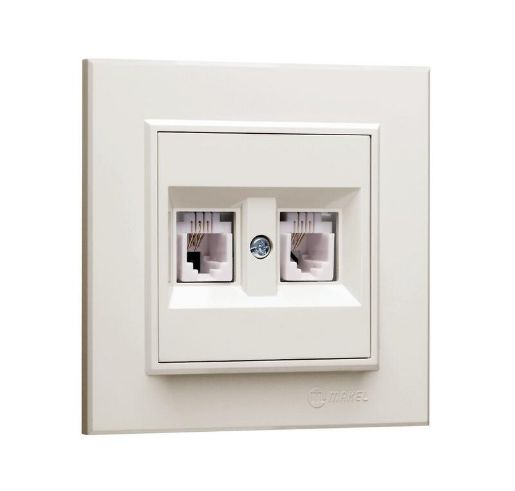 Изображение Розетка компютерная CAT5 + гнездо СП Karea IP20 крем. Makel 56010035