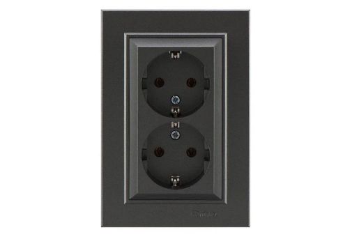 Изображение Розетка 2-м СП Karea 16А IP20 с/з дым. металлик Makel 56050082