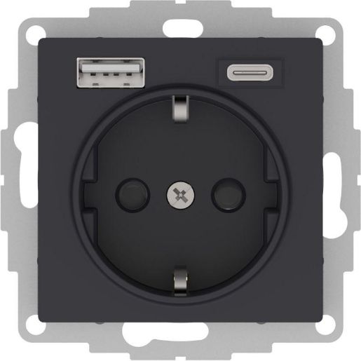 Изображение Розетка AtlasDesign 16А с 2-мя заряд. устройствами USB тип A+C 5В/2.4А 2х5В/1.2А механизм карбон SE ATN001032