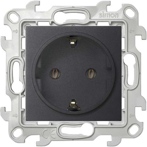 Изображение Розетка 1-м СП Simon 24 16А IP20 2P+E Schuko без защ. шторок механизм графит Simon 2450434-038