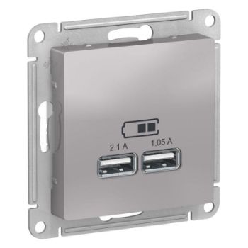 Изображение Розетка USB AtlasDesign тип A+A 5В 1х2.1А 2х1.05А механизм алюм. SE ATN000333