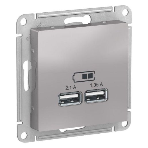 Изображение Розетка USB AtlasDesign тип A+A 5В 1х2.1А 2х1.05А механизм алюм. SE ATN000333