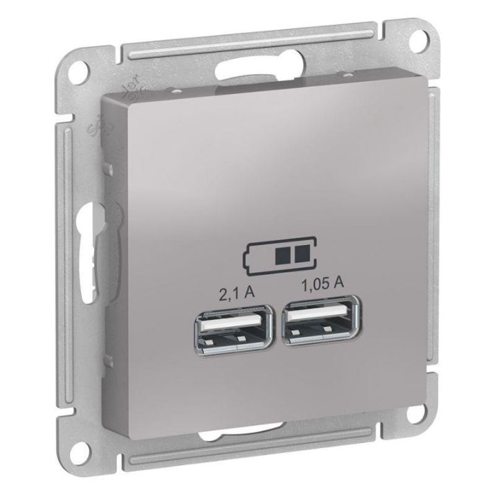 Изображение Розетка USB AtlasDesign тип A+A 5В 1х2.1А 2х1.05А механизм алюм. SE ATN000333