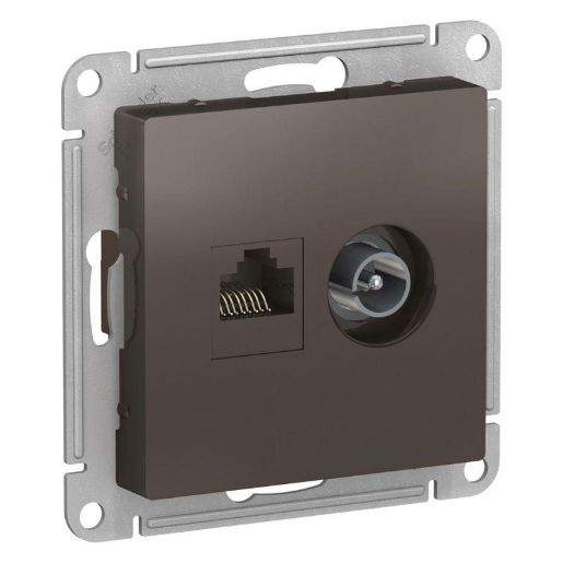 Изображение Розетка компьютерная + телевизионная 2-м AtlasDesign RJ45 кат.5E + TV механизм мокко SE ATN000689