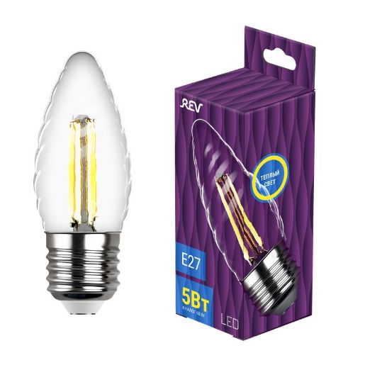 Изображение Лампа светодиодная филаментная PREMIUM (FILAMENT) 5Вт TC37 свеча витая 2700К тепл. E27 480лм REV 32426 3