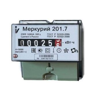 Изображение Счетчик Меркурий 201.7 1ф 5-60А класс точн. 1.0 1 тариф. на DIN-рейку мех. ОУ Инкотекс 00000032680