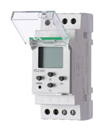Изображение Реле времени PCZ-521 16А 24-264В AC/DC 1 перекл. IP20 1 канал-125 пар включ./выключ. суточн./недел. циклы монтаж на DIN-рейке F&F EA02.002.001