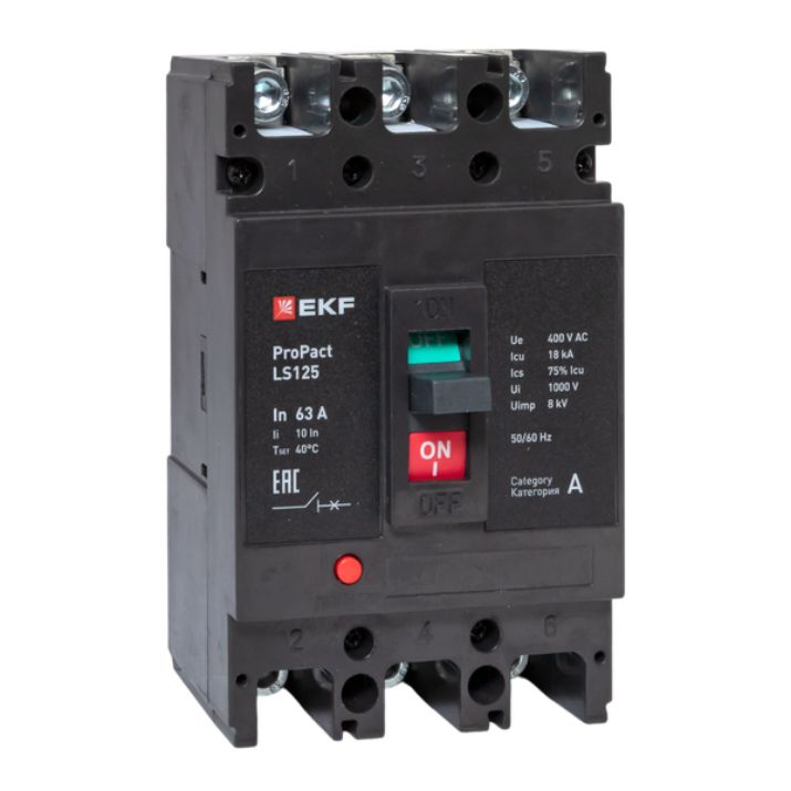 Изображение Выключатель автоматический 3п 63А 18кА LS125 ProPact EKF mccb-125-18-3-63-ls