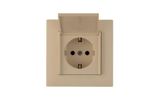 Изображение Розетка 1-м с крышкой Karea RIZZ с заземл. крем Makel 88010029