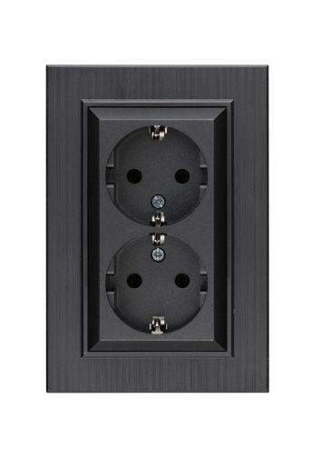 Изображение Розетка 2-я Karea LINE STAR с заземл. дым. металлик Makel 86050082