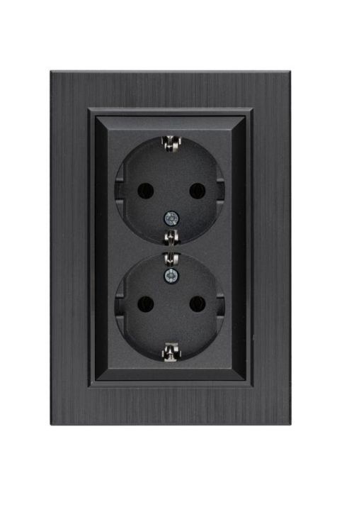 Изображение Розетка 2-я Karea LINE STAR с заземл. дым. металлик Makel 86050082