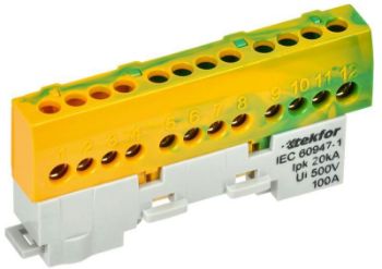 Изображение Шина PE "земля" изол на универс. держ. 6х9-12-ЖЗ TEKFOR IEK TF-NN10-12-KL-K52